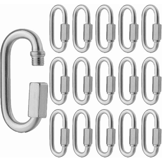 16 pcs M5 Stainless Steel Quick Link 304 D Shape Locking Carabiners, Mini Screw Carabiner For Hiking, V1188-MS-227-0031