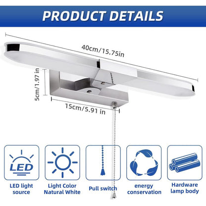 LED Bathroom Mirror Light 40Cm LED Mirror Light Wall Lamp Bathroom Mirror Light With Pull Switch 3000K 920Lm V1188-MS-227-0033