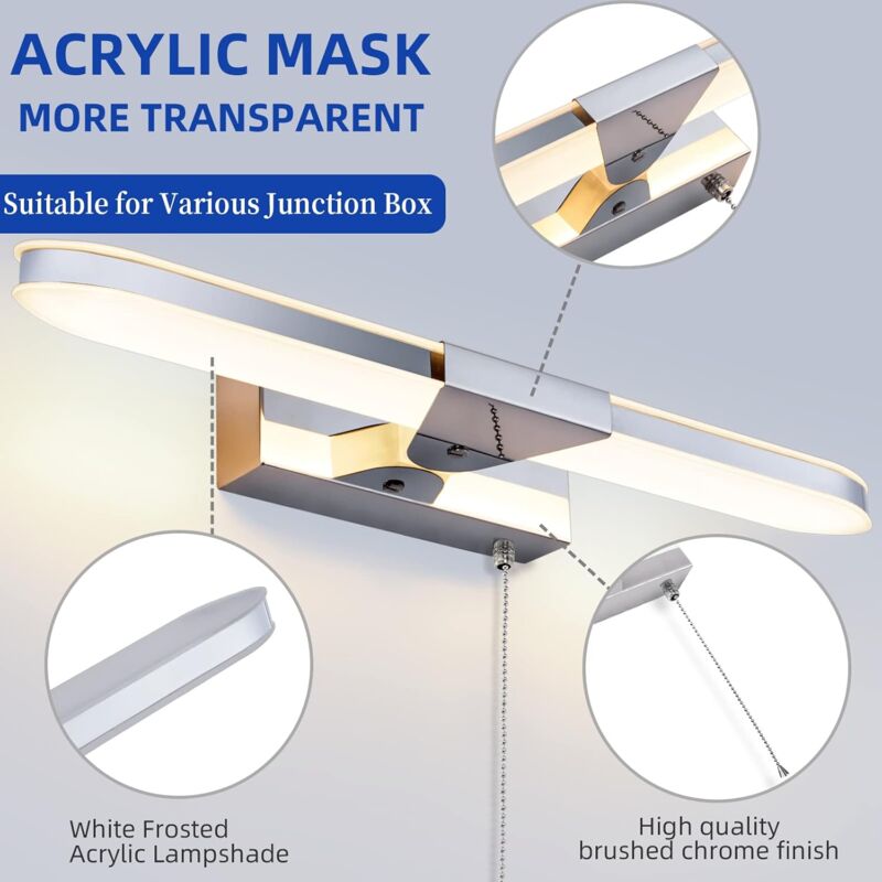 LED Bathroom Mirror Light 40Cm LED Mirror Light Wall Lamp Bathroom Mirror Light With Pull Switch 3000K 920Lm V1188-MS-227-0033
