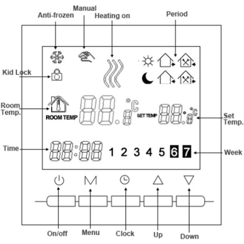 Digital Heating Thermostat 2-Wire Connection With Programming 6 Working DAys And 2 Weekend Periods V1188-MS-227-0035