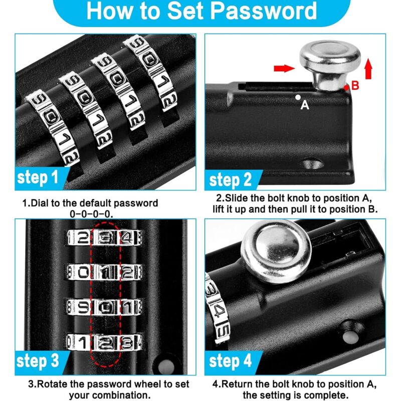 Combination Lock Latch 4 Digit Combination Lock Mechanical Code Door Lock Keyless Lock Slide Tamper Proof V1188-MS-227-0042