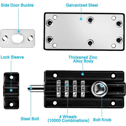 Combination Lock Latch 4 Digit Combination Lock Mechanical Code Door Lock Keyless Lock Slide Tamper Proof V1188-MS-227-0042