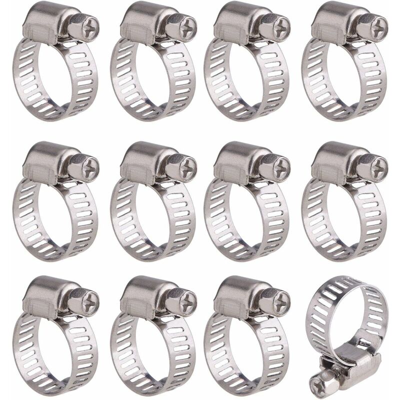 12 pcs Adjustable Stainless Steel Hose Clamp Pipe Clips Fastener (9-16Mm) V1188-MS-227-0047