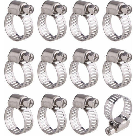 12 pcs Adjustable Stainless Steel Hose Clamp Pipe Clips Fastener (9-16Mm) V1188-MS-227-0047