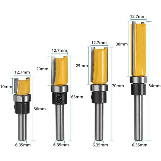 4 pcs 1/4" Wood ROuter Bit Copy Cutter (4 Sizes) High Quality Alloy Steel Blade 10Mm, 20Mm, 25Mm, 38Mm For V1188-MS-227-0054
