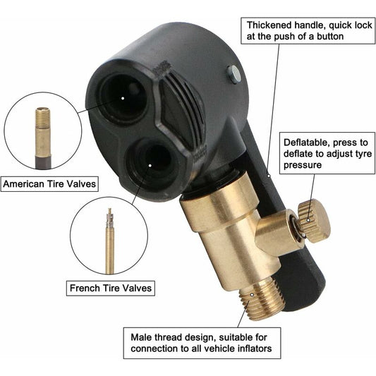2 pcs Car Tire Valve Adapter, Inflator Nozzle, Adapter, Threaded Replacement Pump Head With Double Valve, For V1188-MS-227-0064