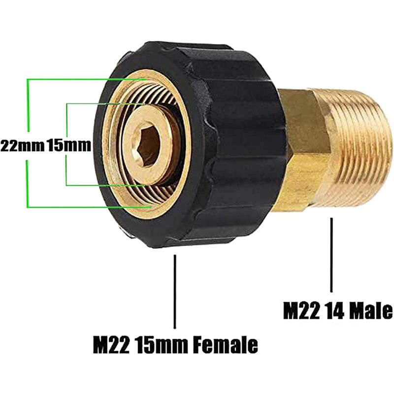 Pressure Washer Connector, M22 X 15Mm Female Thread To M22 X 14Mm Male Thread Quick Connect Pressure Washer V1188-MS-227-0067