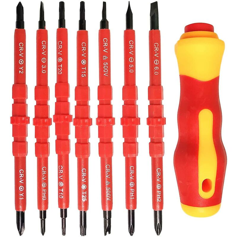 7 pcs Insulated Electrical Screwdriver Set Multifunctional 14 In 1 Interchangeable Alloy Electrician Repair V1188-MS-227-0070