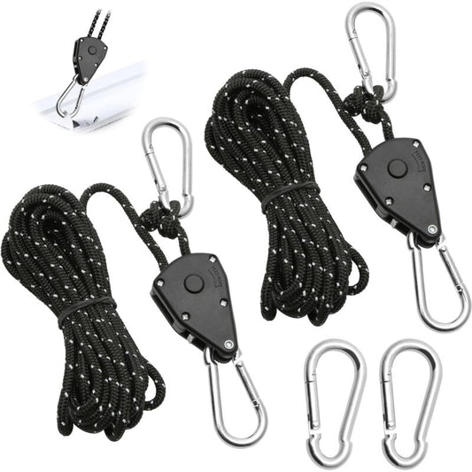 2 Pieces 4M Adjustable Ratchet ROpe, 1/8 Black Ratchet Pulley With 2 Replacement Hooks, Reflective Ratchet V1188-MS-227-0075
