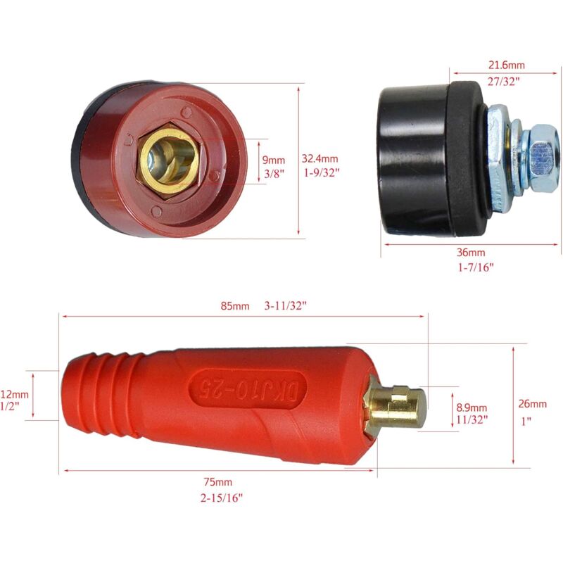 4 pcs Solder Cable Panel Connector Plug Kit 200Amp Quick Connect Socket (Dkj10-25 & Dkz10-25) V1188-MS-227-0076