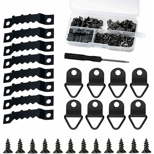 251 Pieces Picture Frame Hangers Picture Hanging Kit Photo Frame Hangers With Storage Box And 150 Screws Black V1188-MS-227-0081