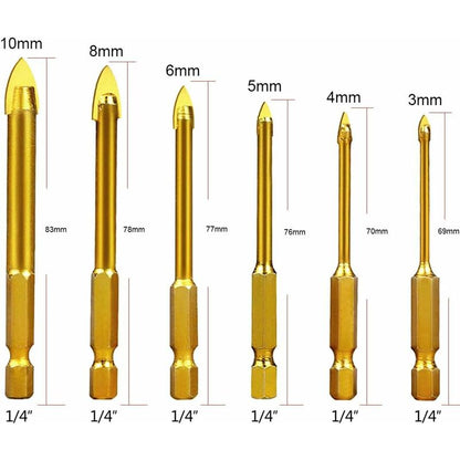 Tungsten Steel Glass Ceramic Tile Crystal Drill Bits With Hex Shank Titanium Coated 3Mm 4Mm 5Mm 6Mm 8Mm 10Mm V1188-MS-227-0102
