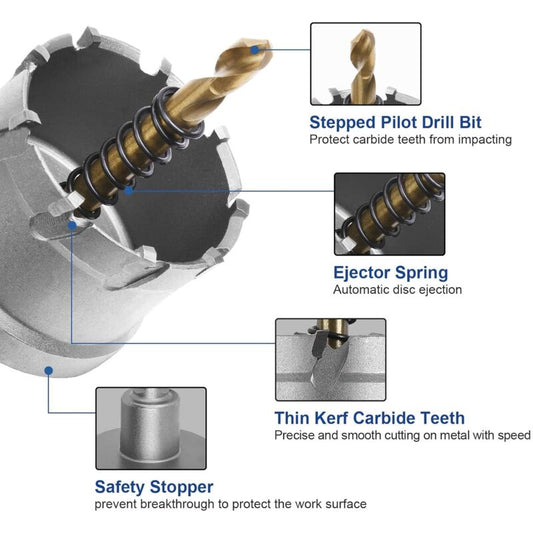 Bi-Metal Hole Saw, 45Mm Industrial Grade Stainless Steel Tct Carbide, High Speed Steel Metal Alloy Hole Saw V1188-MS-227-0113