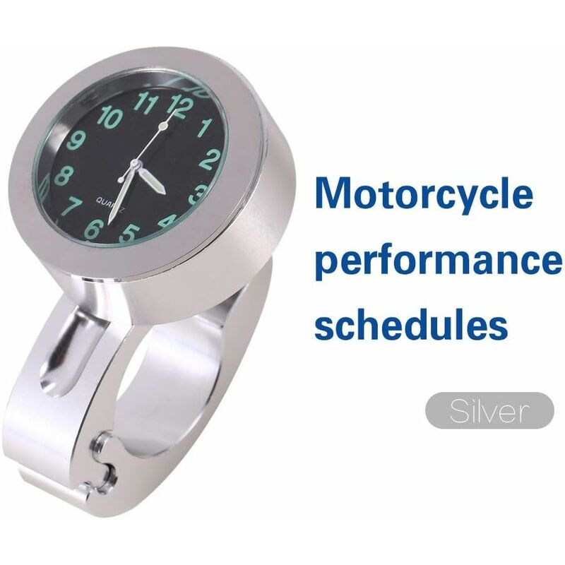 Motorcycle Handlebar Clock, Silver Motorcycle Waterproof Handlebar Glow Mount Clock Watch For Most Motorcycle V1188-MS-227-0120