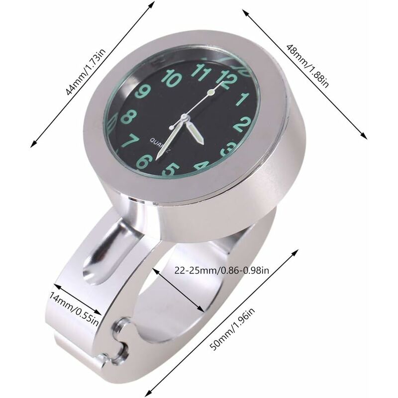Motorcycle Handlebar Clock, Silver Motorcycle Waterproof Handlebar Glow Mount Clock Watch For Most Motorcycle V1188-MS-227-0120