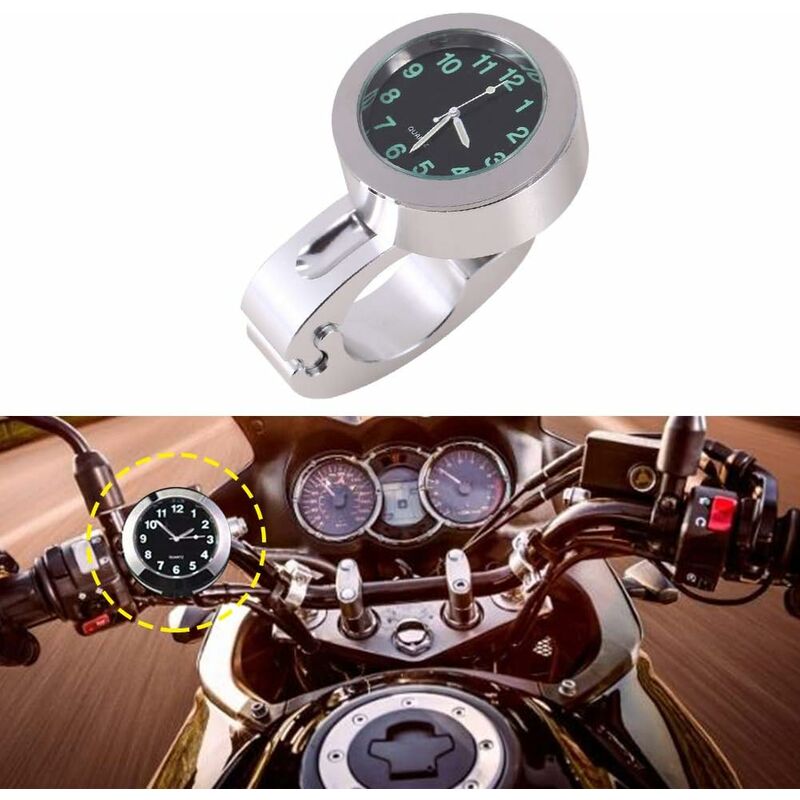 Motorcycle Handlebar Clock, Silver Motorcycle Waterproof Handlebar Glow Mount Clock Watch For Most Motorcycle V1188-MS-227-0120