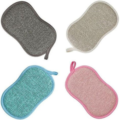 Reusable Microfiber Antibacterial Washable Dish Sponge Scouring Pads Double Sponge For Non-Stick Pans Pots (4 V1188-MS-227-0130