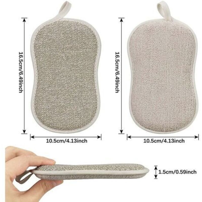 Reusable Microfiber Antibacterial Washable Dish Sponge Scouring Pads Double Sponge For Non-Stick Pans Pots (4 V1188-MS-227-0130