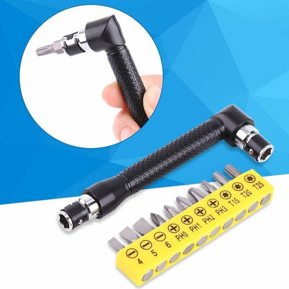 Right Angle Screwdriver, Curved Screwdriver, L-Shaped Wrench, With 10 Bits For Construction Workers V1188-MS-227-0131