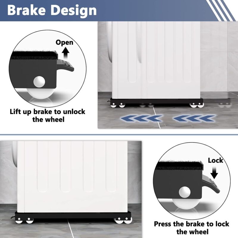 Washing Machine Base With Brake, Adjustable Mobile Base For Washing Machine, Dryer, Refrigerator, Load 300Kg, V1188-MS-227-0137