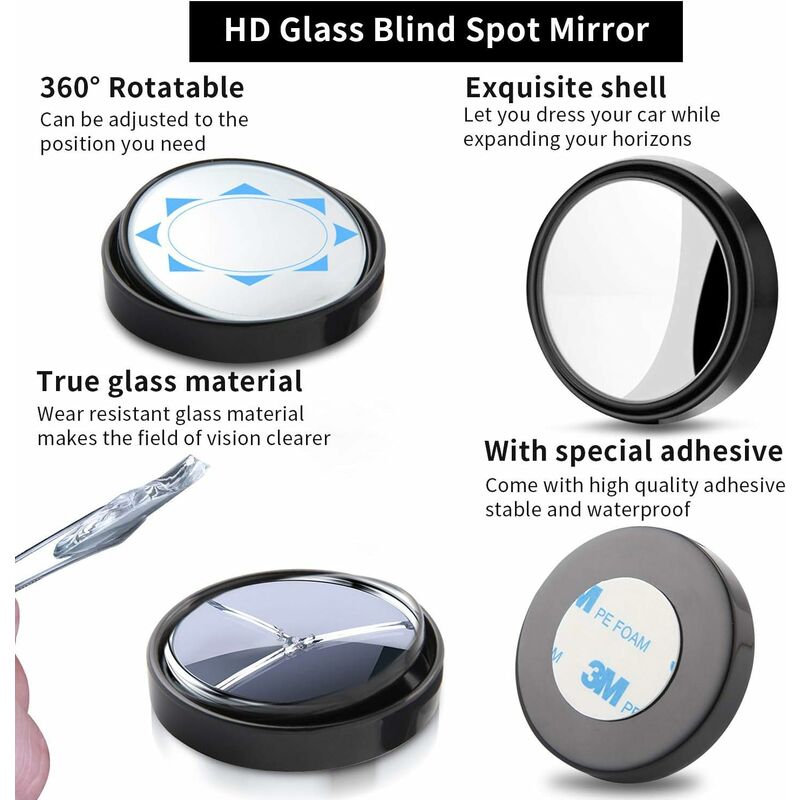 2 pcs 360 degrees ROtation Blind Spot Mirrors, Hd Wide Angle Rear View Mirrors With 3M Self-Adhesive Blind V1188-MS-227-0142