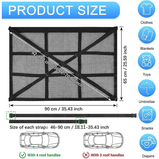 Car ROof Storage Net 90Cmx65Cm Universal Luggage Bag For Travel And Organizer Four ROof Armrests For Suv, Van V1188-MS-227-0143
