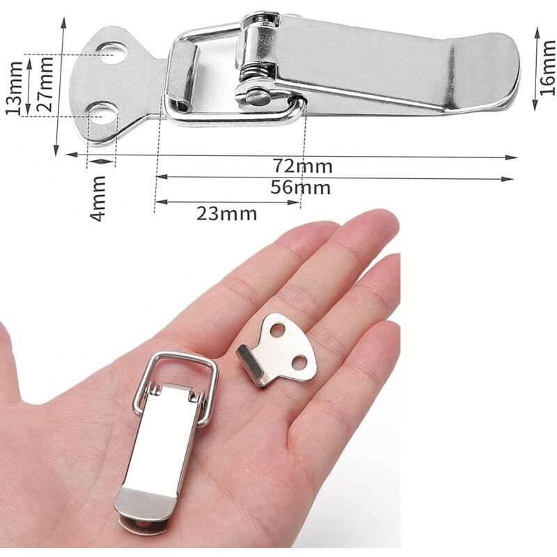 Stainless Steel Tension Clasp With Screws, 56Mm Lever Clasp, Toggle Spring Loaded Latch, Clamp Clip, Box V1188-MS-227-0151