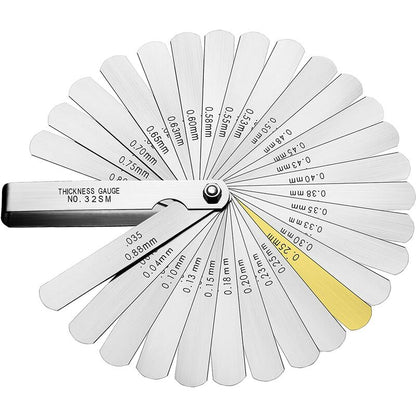 Precision Feeler Gauges, 32 Blades Metric/Imperial Marking Gap Gauge For Measuring Clearance Width/Thickness V1188-MS-227-0152