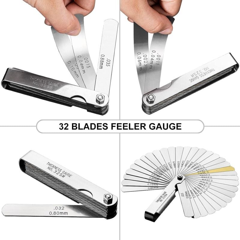 Precision Feeler Gauges, 32 Blades Metric/Imperial Marking Gap Gauge For Measuring Clearance Width/Thickness V1188-MS-227-0152