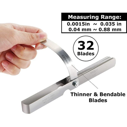 Precision Feeler Gauges, 32 Blades Metric/Imperial Marking Gap Gauge For Measuring Clearance Width/Thickness V1188-MS-227-0152