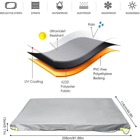 Flat Trailer Cover - 208 X 114 X 13 Cm - Dustproof - For 750 Kg Trailer - Grey V1188-MS-227-0154