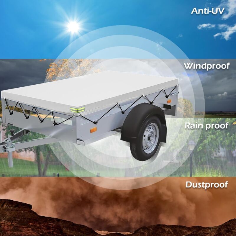 Flat Trailer Cover - 208 X 114 X 13 Cm - Dustproof - For 750 Kg Trailer - Grey V1188-MS-227-0154