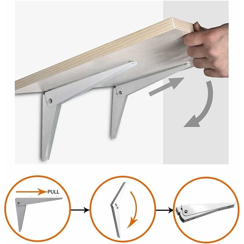 2 pcs Folding Wall Bracket, Shelf Brackets Metal Folding Shelf Brackets Garage Support Folding Bracket Diy V1188-MS-227-0161