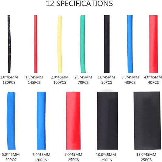 Heat Shrink Tubing, Electrical Insulation Heat Shrinkable Wrap Cable Tube, 2:1 Shrink Ratio, 5 Colors, 12 V1188-MS-227-0164