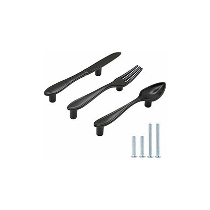 3 Pack Knife Spoon Fork Shape Cabinet Pulls Door Handles Hole Center 3" Matte Black V1188-MS-227-0177