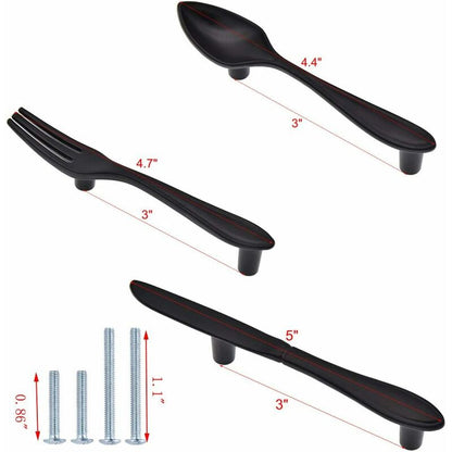 3 Pack Knife Spoon Fork Shape Cabinet Pulls Door Handles Hole Center 3" Matte Black V1188-MS-227-0177