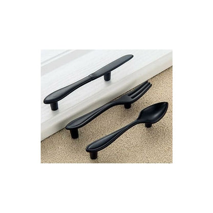 3 Pack Knife Spoon Fork Shape Cabinet Pulls Door Handles Hole Center 3" Matte Black V1188-MS-227-0177
