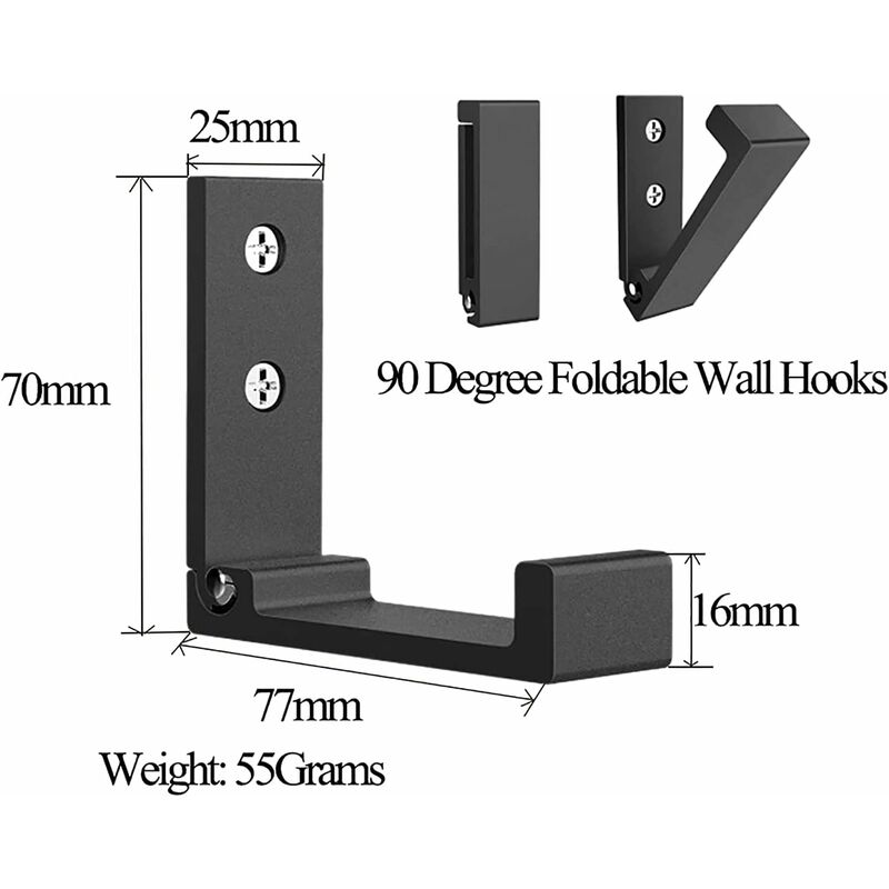 4 Pack Foldable Wall Hooks - Invisible Coat Hooks, Aluminum Wall Hook, Aluminum Alloy Wall Hanging Hook 90 V1188-MS-227-0180
