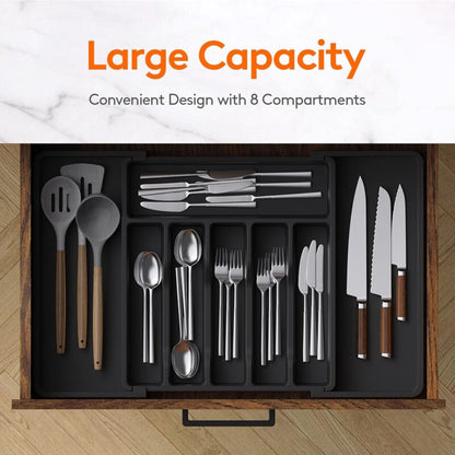 Cutlery Tray, Expandable Utensil Tray For Drawer, Adjustable Drawer Organizer For Kitchen, Compact Plastic V1188-MS-227-0181