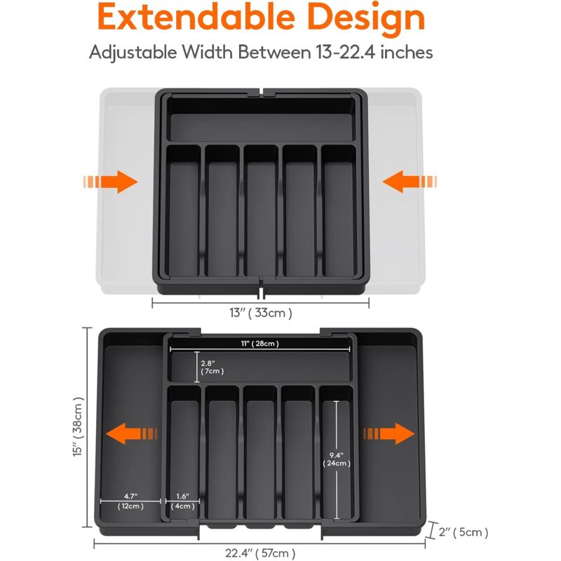 Cutlery Tray, Expandable Utensil Tray For Drawer, Adjustable Drawer Organizer For Kitchen, Compact Plastic V1188-MS-227-0181