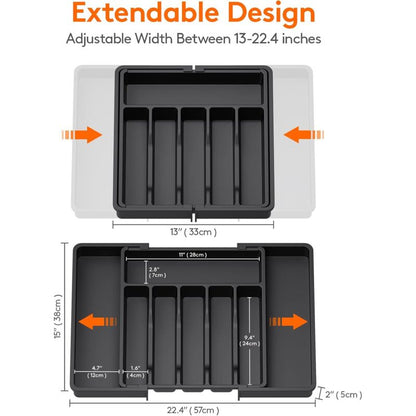 Cutlery Tray, Expandable Utensil Tray For Drawer, Adjustable Drawer Organizer For Kitchen, Compact Plastic V1188-MS-227-0181