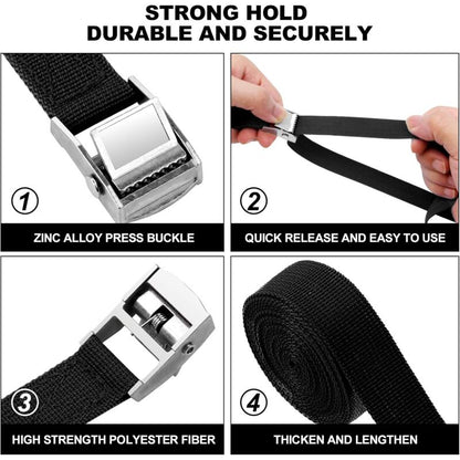 4 pcs Tie Down Strap, 2M X 20Mm Fastening Kit With Strap Clamp Buckle, For Motorcycle, Car, Bike Rack, V1188-MS-227-0189