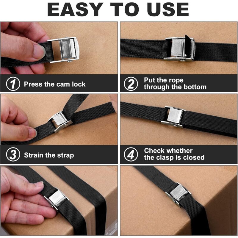 4 pcs Tie Down Strap, 2M X 20Mm Fastening Kit With Strap Clamp Buckle, For Motorcycle, Car, Bike Rack, V1188-MS-227-0189