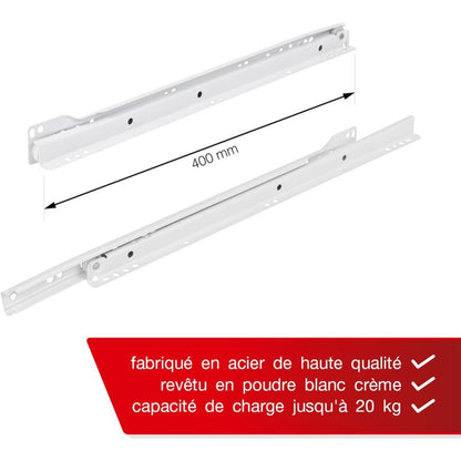 Drawer Slides 400Mm - Pack Of 2 (1 Pair) White Drawer Slide Rails, Partial Extension Slide System - Easy V1188-MS-227-0195