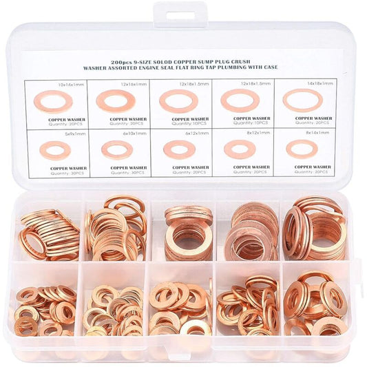 Copper Metal Washers, Gaskets Sealing Ring, Flat Washers, O-Ring With Box For Sealing - 200 pcs/M5 M6 M8 M10 V1188-MS-227-0198