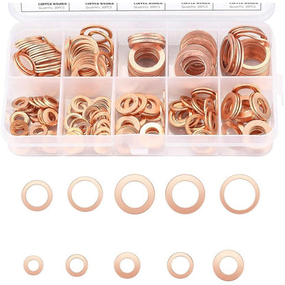 Copper Metal Washers, Gaskets Sealing Ring, Flat Washers, O-Ring With Box For Sealing - 200 pcs/M5 M6 M8 M10 V1188-MS-227-0198