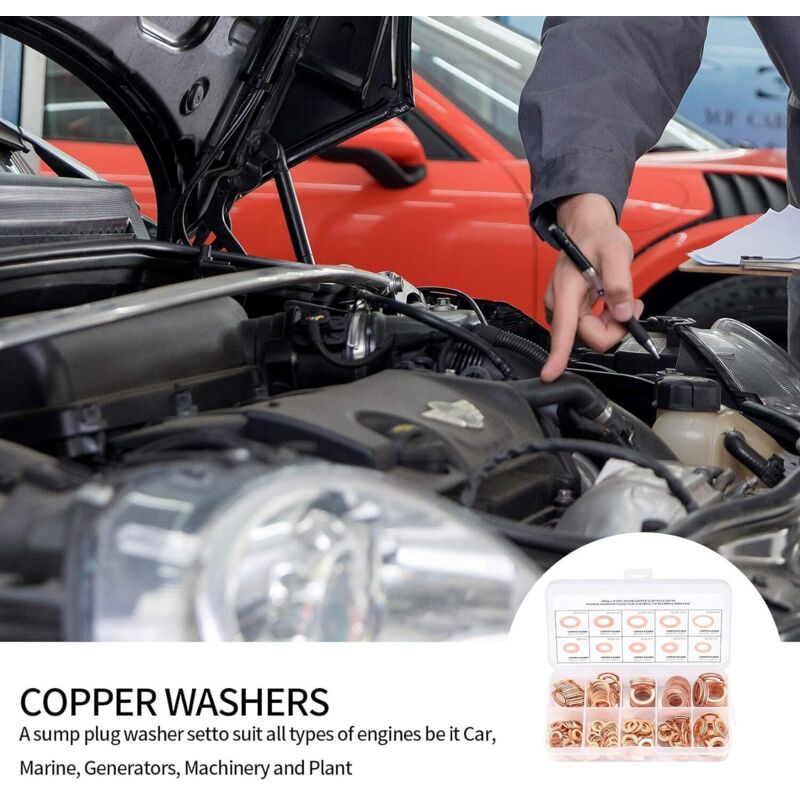 Copper Metal Washers, Gaskets Sealing Ring, Flat Washers, O-Ring With Box For Sealing - 200 pcs/M5 M6 M8 M10 V1188-MS-227-0198