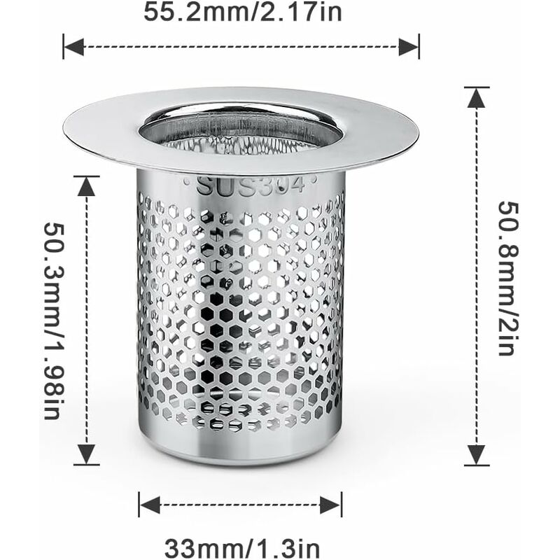 Shower Hair Filter, 3 pcs Stainless Steel Bathroom Sink Strainer, 5.5 X 5Cm Sink Stopper Filter For Balcony, V1188-MS-227-0202