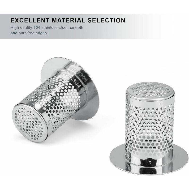Shower Hair Filter, 3 pcs Stainless Steel Bathroom Sink Strainer, 5.5 X 5Cm Sink Stopper Filter For Balcony, V1188-MS-227-0202