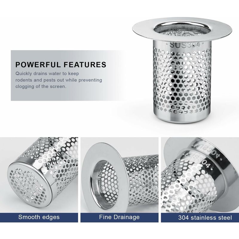 Shower Hair Filter, 3 pcs Stainless Steel Bathroom Sink Strainer, 5.5 X 5Cm Sink Stopper Filter For Balcony, V1188-MS-227-0202